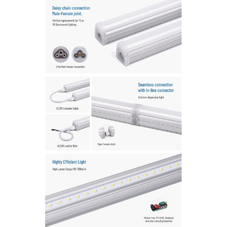 Light Blue USA LED T5 Integrated Single Tube Light Fixture, 5 FT 20W